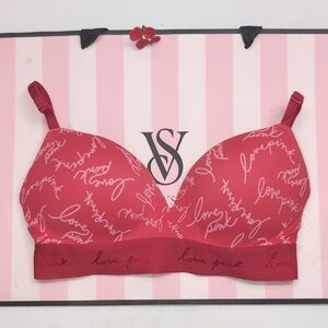 Victoria's Secret Red Pink' Wireless Wear Everywhere Wireless Push -Up Size 32C